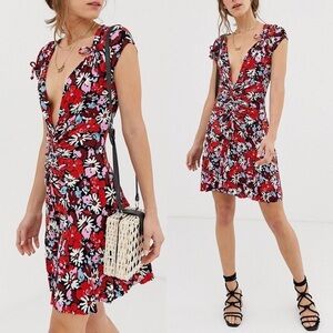 FREE PEOPLE Key To Your Heart Mini Dress Black Red Floral Size Small
